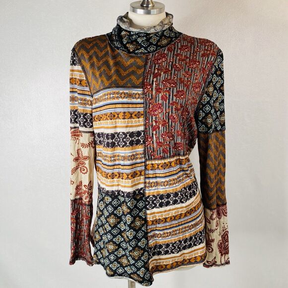 Sundance sz L Patchwork Turtleneck-ish Top - Picture 1 of 11